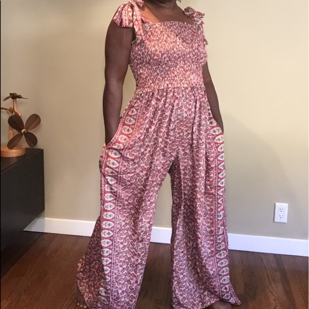 NWT Pink Jumpsuit w Wide Legs & Shoulder Ties